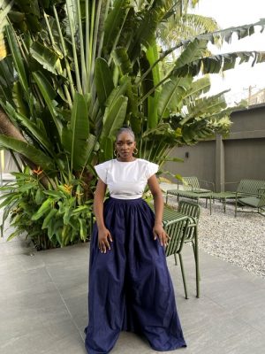 Navy Blue Pleated oversized pants and Top
