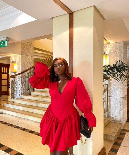 RED PLUNGE NECKLINE MINI DRESS