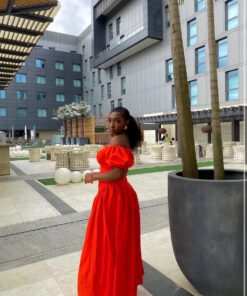 ORANGE OFF SHOULDER MAXI DRESS
